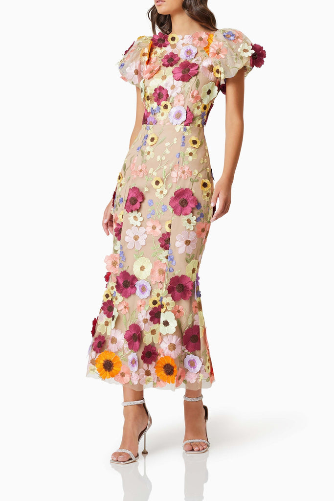 Stylish pink dress | madeline 3D Lace Maxi Dress In Pink - Ideal for special occasions