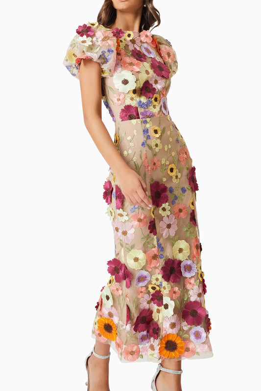 madeline 3D Lace Maxi Dress In Pink