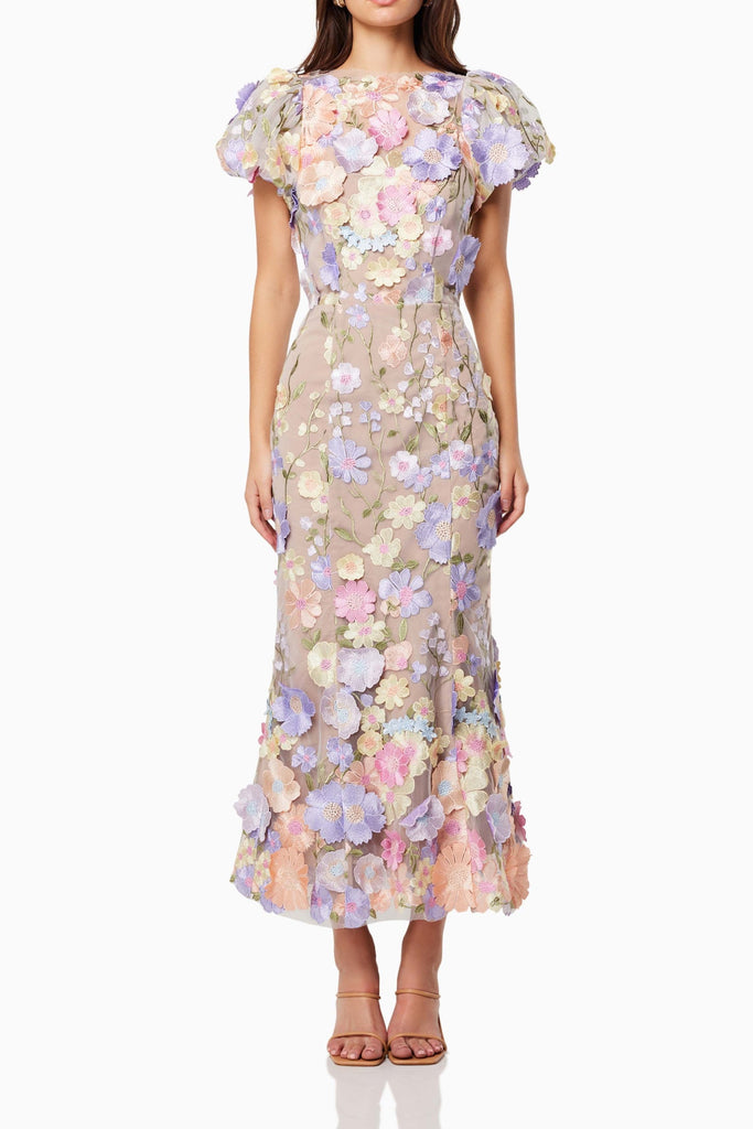 Stylish purple dress | madeline 3D Lace Maxi Dress In Purple - Ideal for special occasions