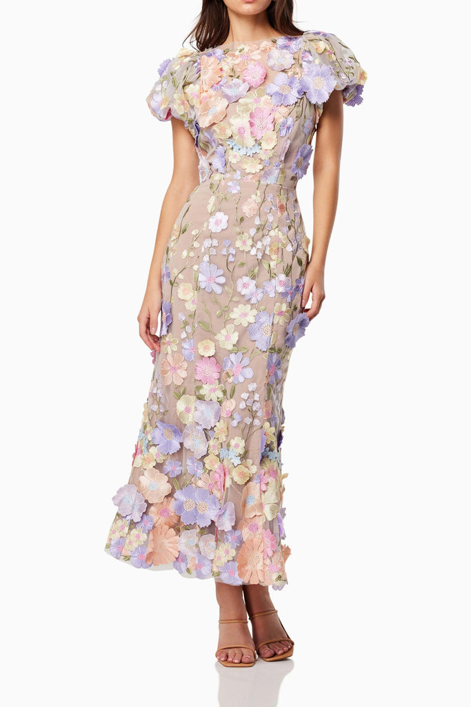 madeline 3D Lace Maxi Dress In Purple - Stylish purple dress for special occasions | Buy Online