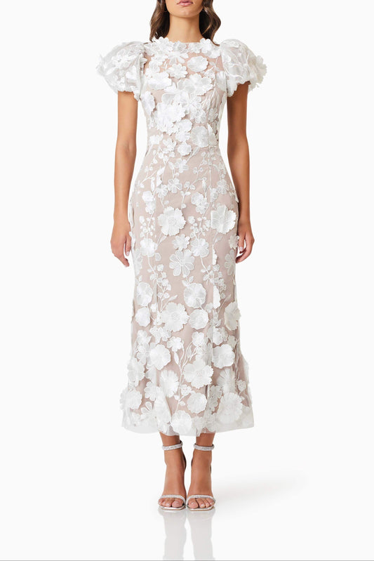 madeline 3D Lace Maxi Dress In White