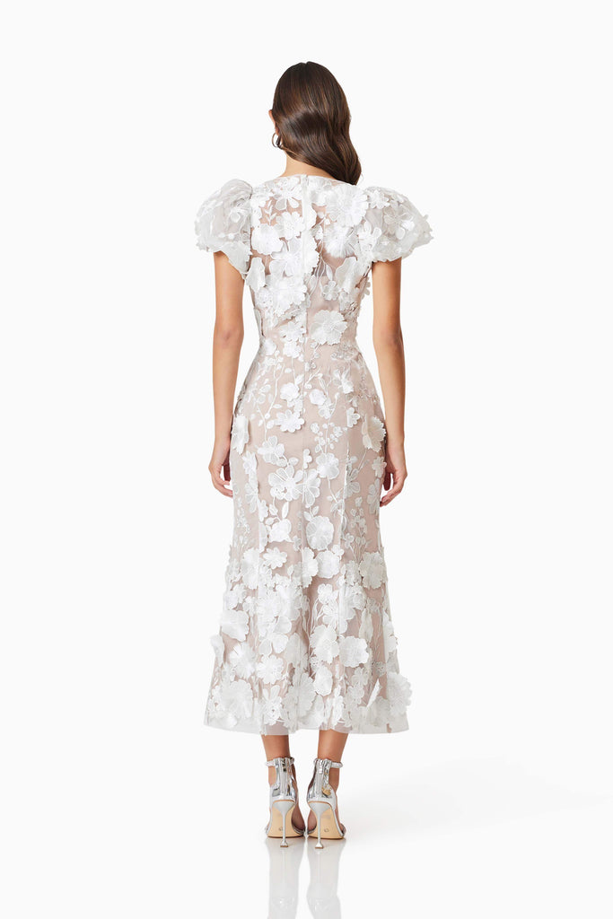 Stylish white dress | madeline 3D Lace Maxi Dress In White - Ideal for special occasions