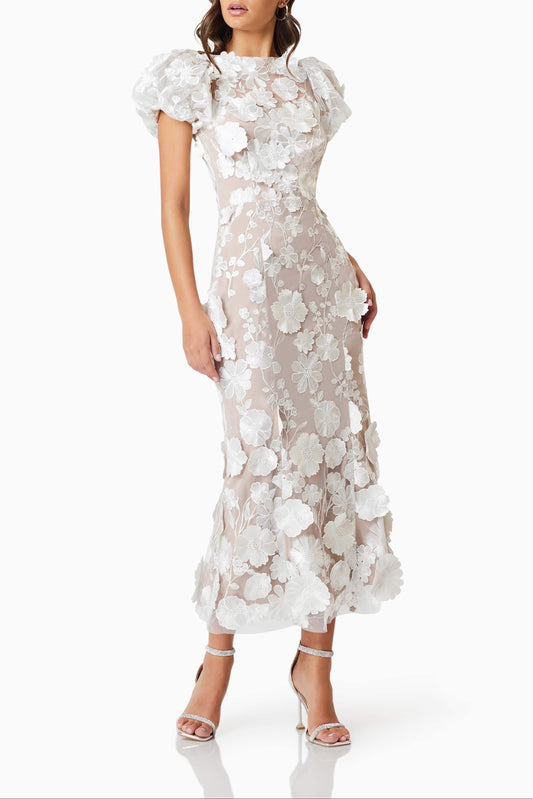 madeline 3D Lace Maxi Dress In White