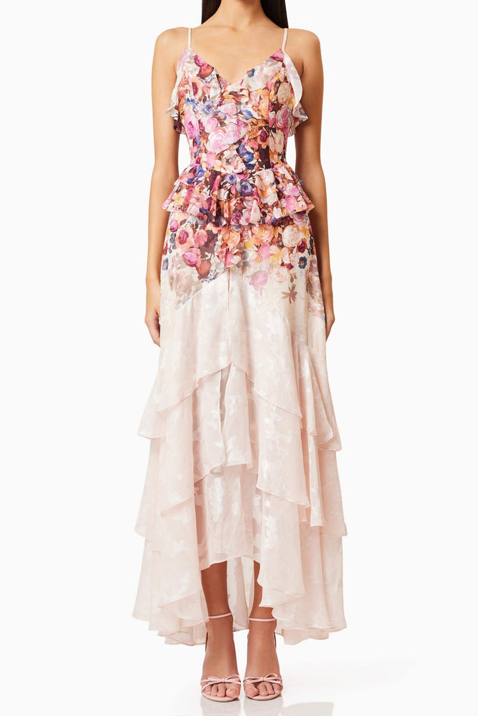 Shop  beautiful dress - Perfect for special occasions | Perla Frilled Maxi Dress in Floral