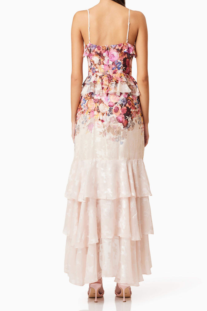 Perla Frilled Maxi Dress in Floral - Stylish beautiful dress for special occasions | Buy Online