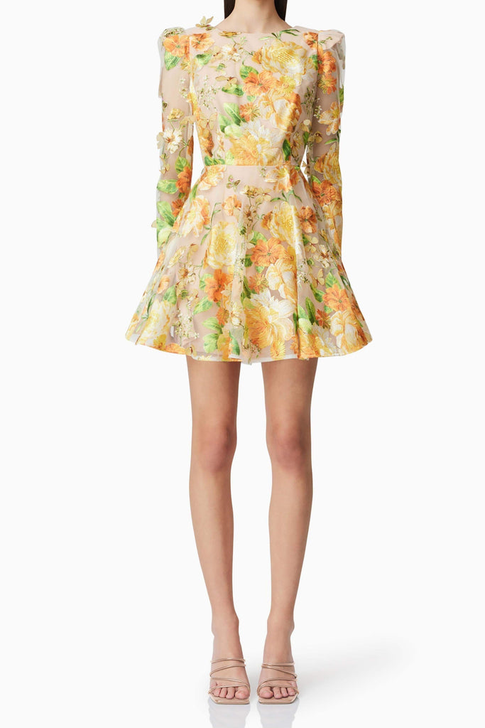 Stylish yellow dress | Aella A-Line floral embroidery Mini Dress in Yellow - Ideal for special occasions