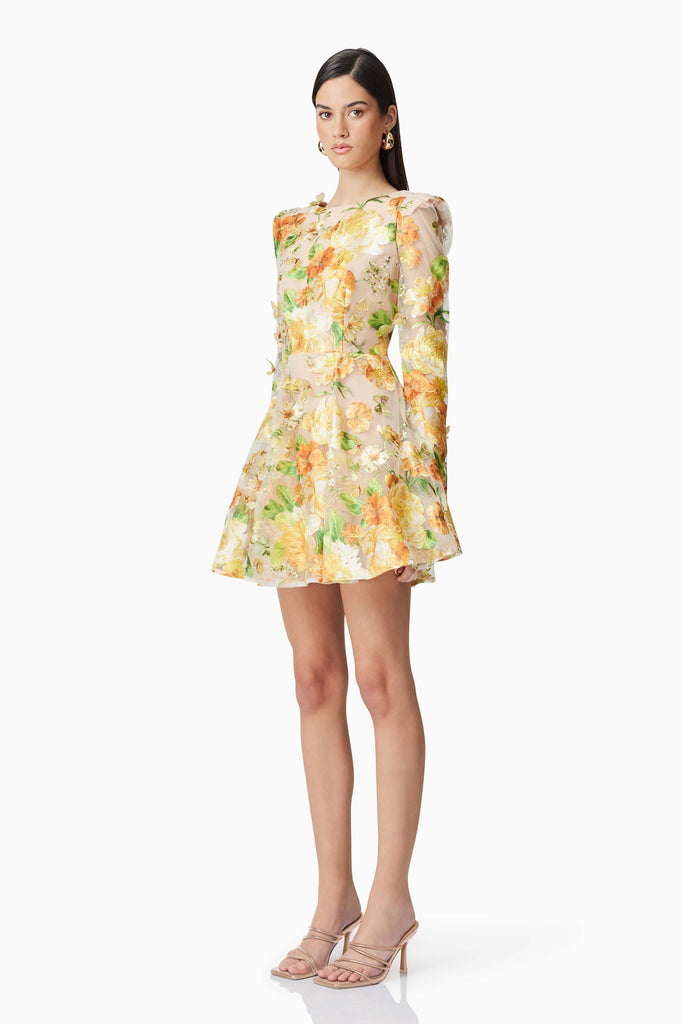Shop  yellow dress - Perfect for special occasions | Aella A-Line floral embroidery Mini Dress in Yellow