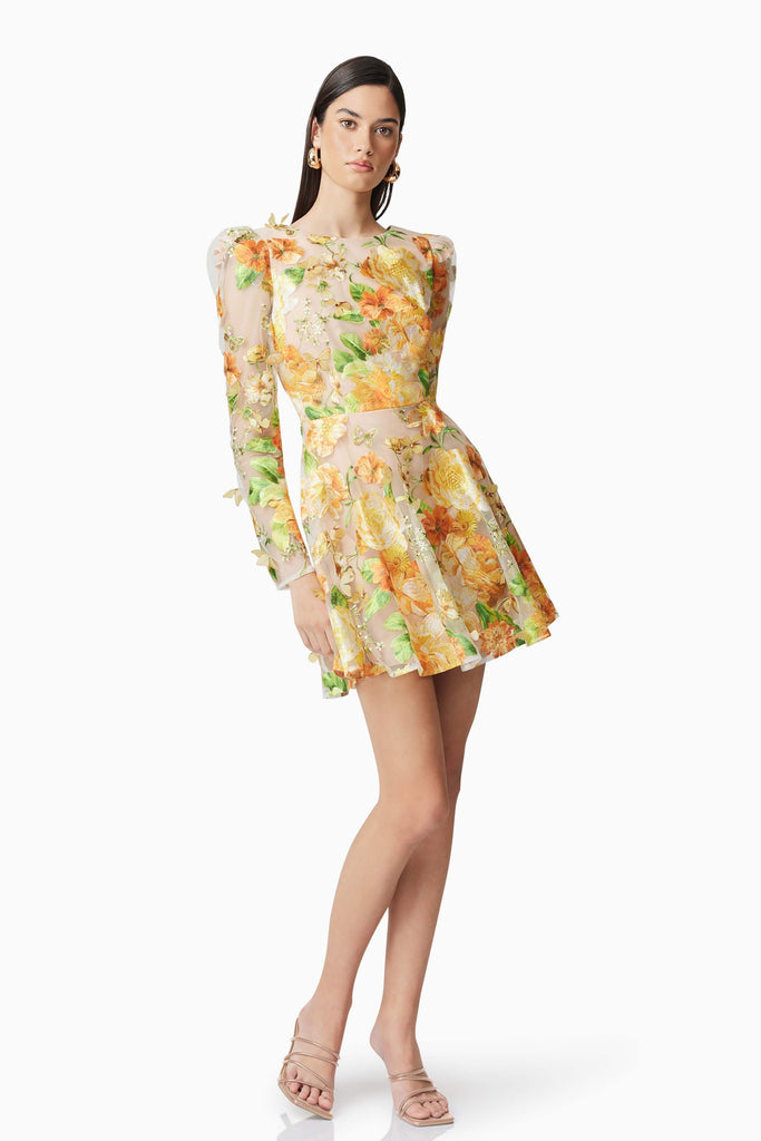 Stylish yellow dress | Aella A-Line floral embroidery Mini Dress in Yellow - Ideal for special occasions