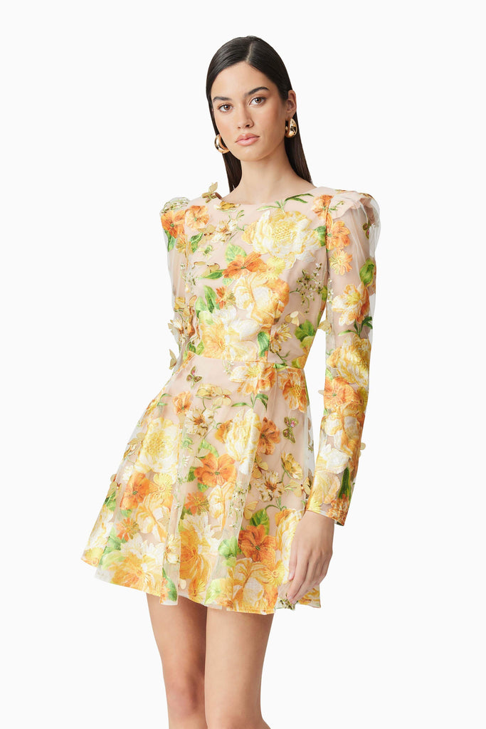 Shop  yellow dress - Perfect for special occasions | Aella A-Line floral embroidery Mini Dress in Yellow