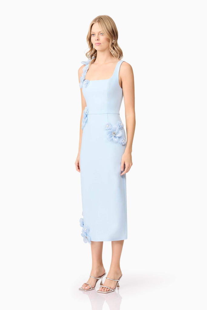 Stylish blue dress | Chantelle 3D Midi Dress In Blue - Ideal for special occasions