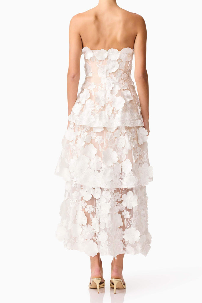 Shop  red dress - Perfect for special occasions | Selene 3D flower Tiered Maxi Dress In White