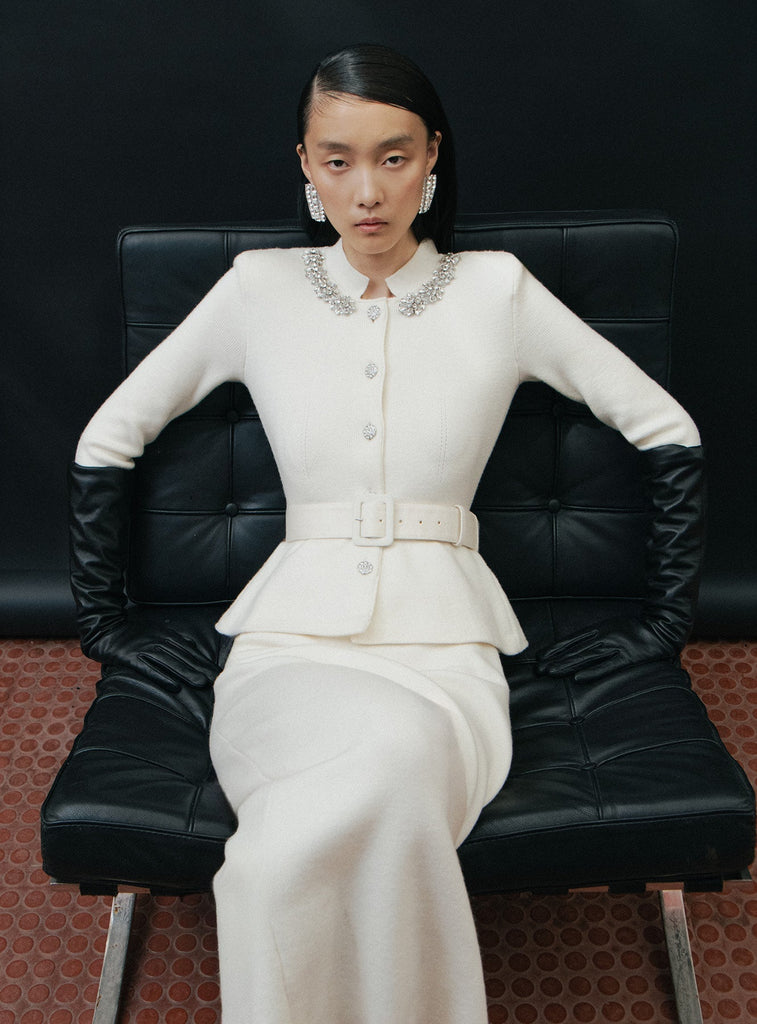 harriet Cream Wool Peplum Knit Midi Dress - Stylish beautiful dress for special occasions | Buy Online