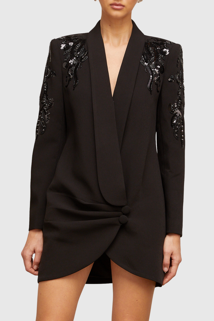 Stylish black dress | Charnita Sequin Embellished Blazer Dress - Black - Ideal for special occasions