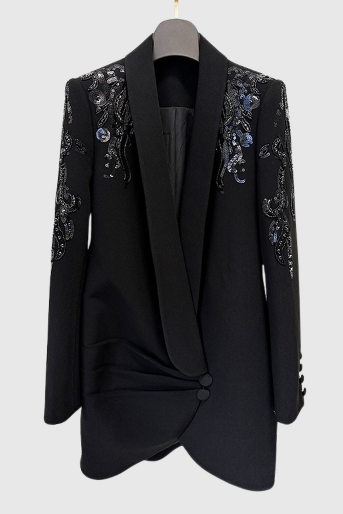 Charnita Sequin Embellished Blazer Dress - Black - Stylish black dress for special occasions | Buy Online