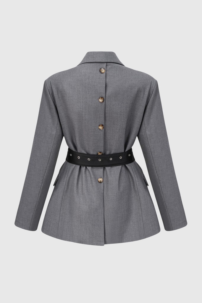 Shop  beautiful dress - Perfect for special occasions | Eairein Belte Waist Blazer - Grey