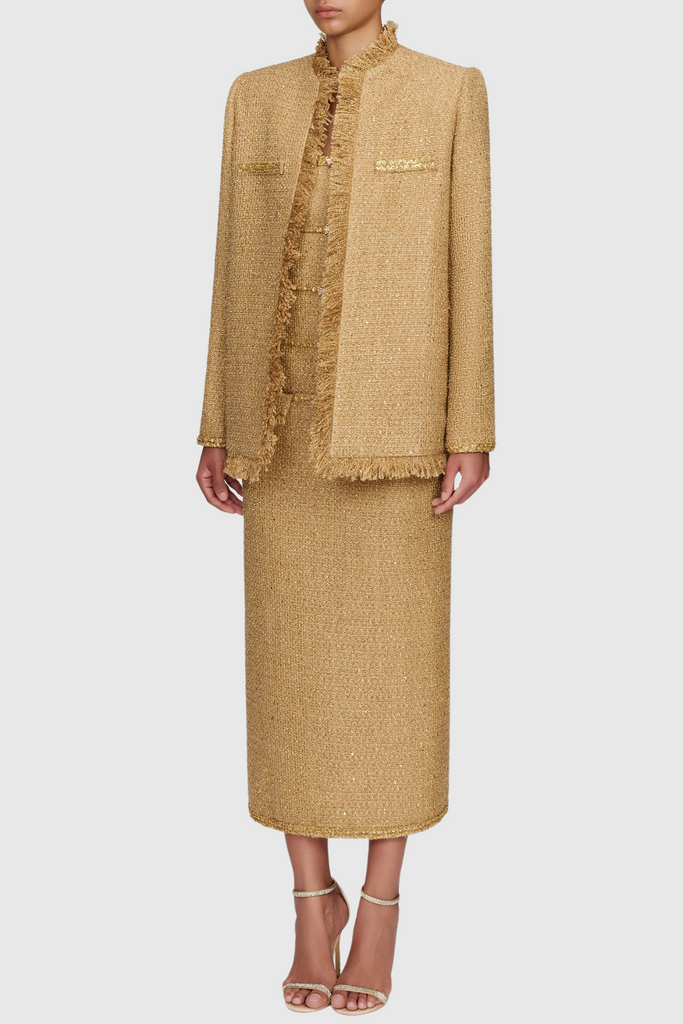 Stylish beautiful dress | Elborno Gold Sequin Embellished Jacket - Ideal for special occasions