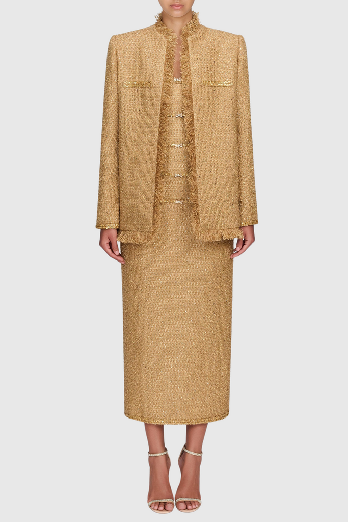 Elborno Gold Sequin Embellished Jacket - Stylish beautiful dress for special occasions | Buy Online