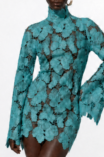 Eliane Floral Crochet Mini Dress - Blue