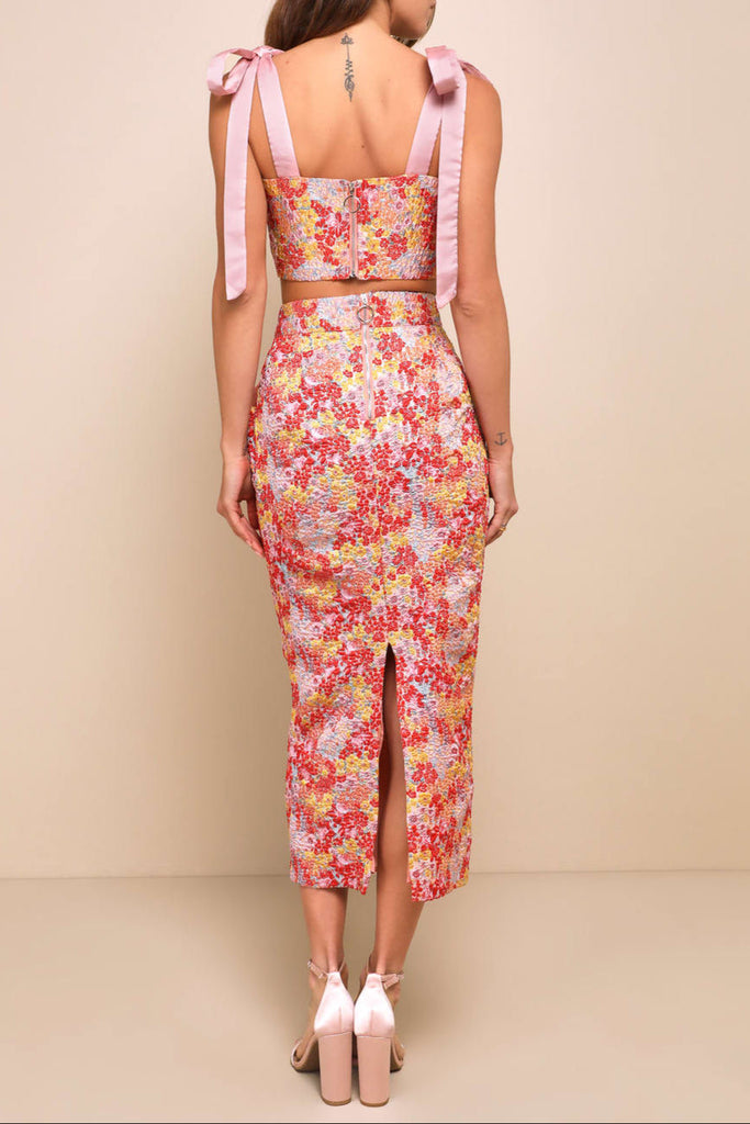 Stylish pink dress | Pink Multi Metallic Tie-Strap Two-Piece Midi Dress - Ideal for special occasions