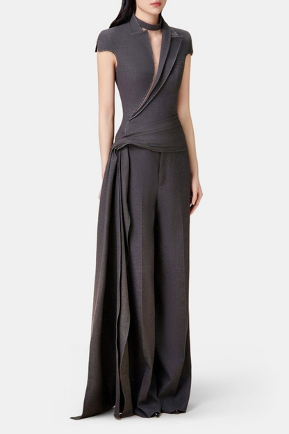 Ellasyn Asymmetric Stitching Two Piece Set