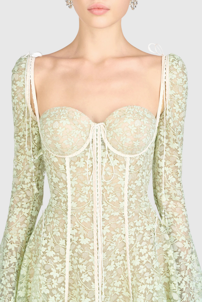 Emani Floral Lace Corset Mini Dress - Mint - Stylish beautiful dress for special occasions | Buy Online