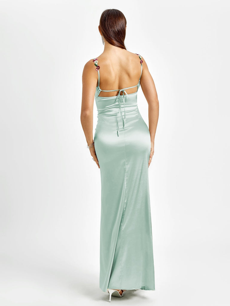 Stylish beautiful dress | Embellished Strap Tie Back Satin Bodycon Dress - Ideal for special occasions
