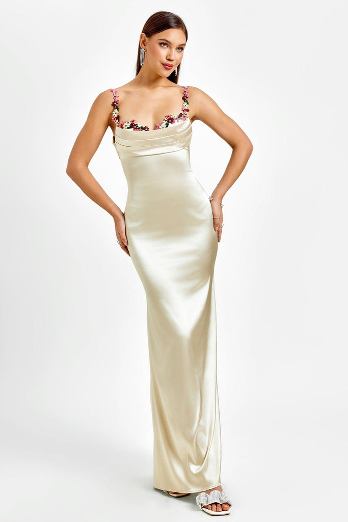 Stylish beautiful dress | Embellished Strap Tie Back Satin Bodycon Dress - Ideal for special occasions