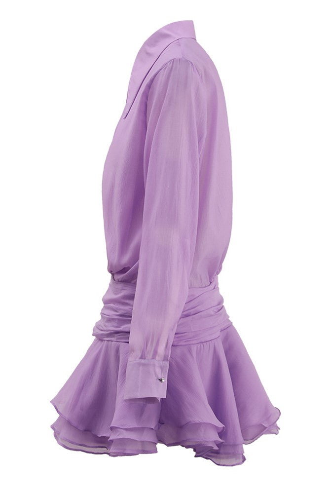 Ember Ruched Ruffle Mini Dress - Purple - Stylish purple dress for special occasions | Buy Online