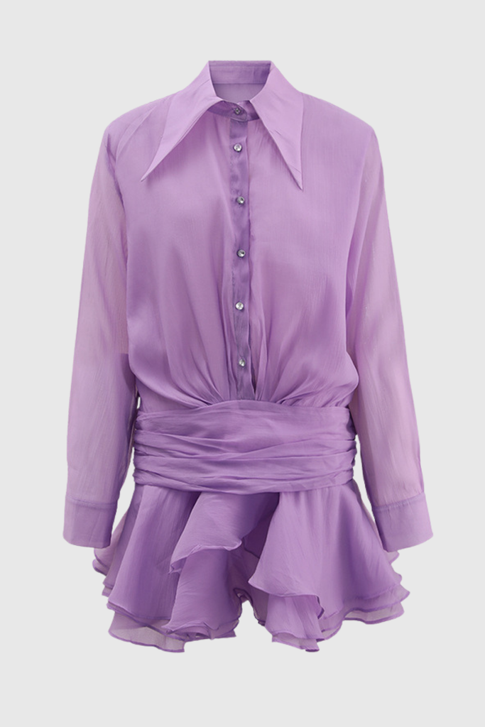 Shop  purple dress - Perfect for special occasions | Ember Ruched Ruffle Mini Dress - Purple