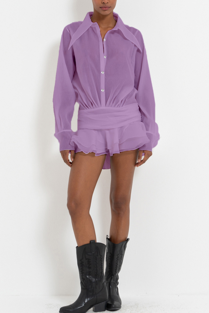 Stylish purple dress | Ember Ruched Ruffle Mini Dress - Purple - Ideal for special occasions