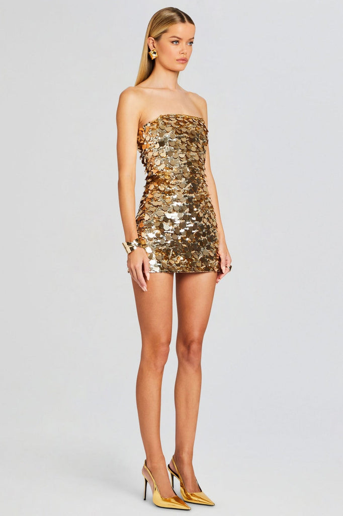 Emerson Strapless Sequin Mini Dress - Gold - Stylish beautiful dress for special occasions | Buy Online