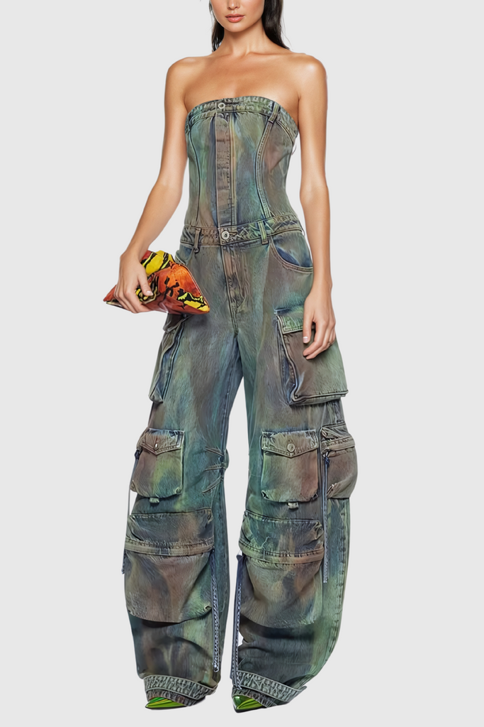 Emma Camouflage Denim Jumpsuit - Stylish beautiful dress for special occasions | Buy Online