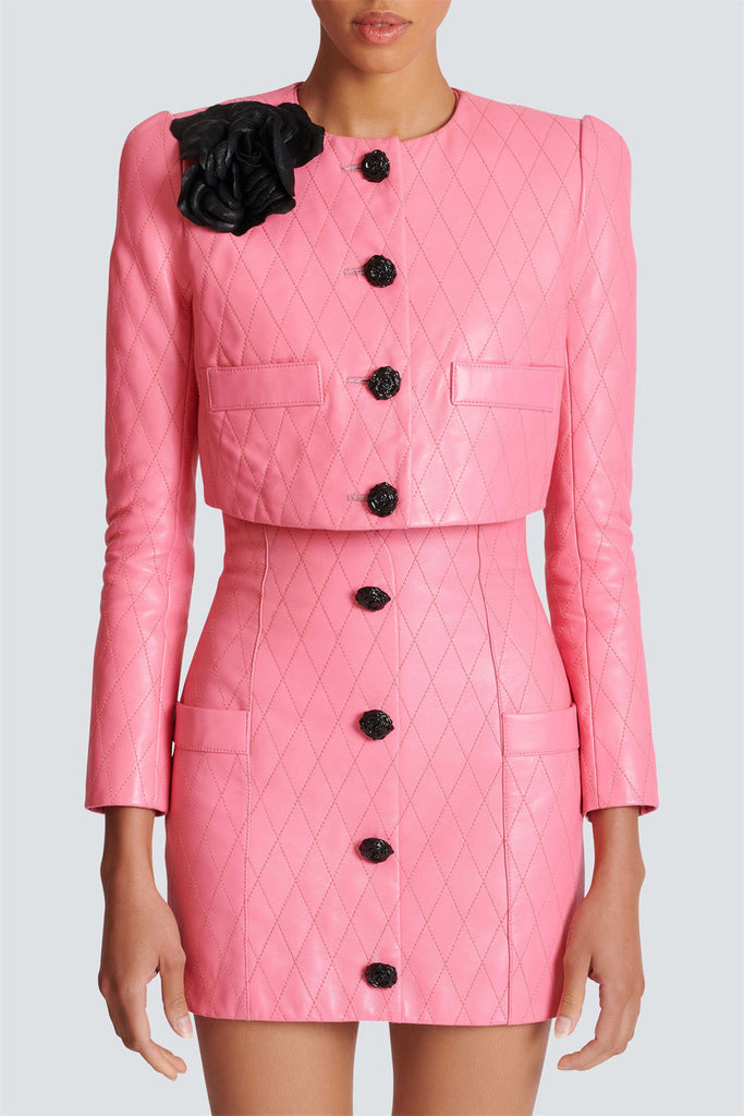 Emory Leather Embellished Cropped Jacket - Stylish beautiful dress for special occasions | Buy Online