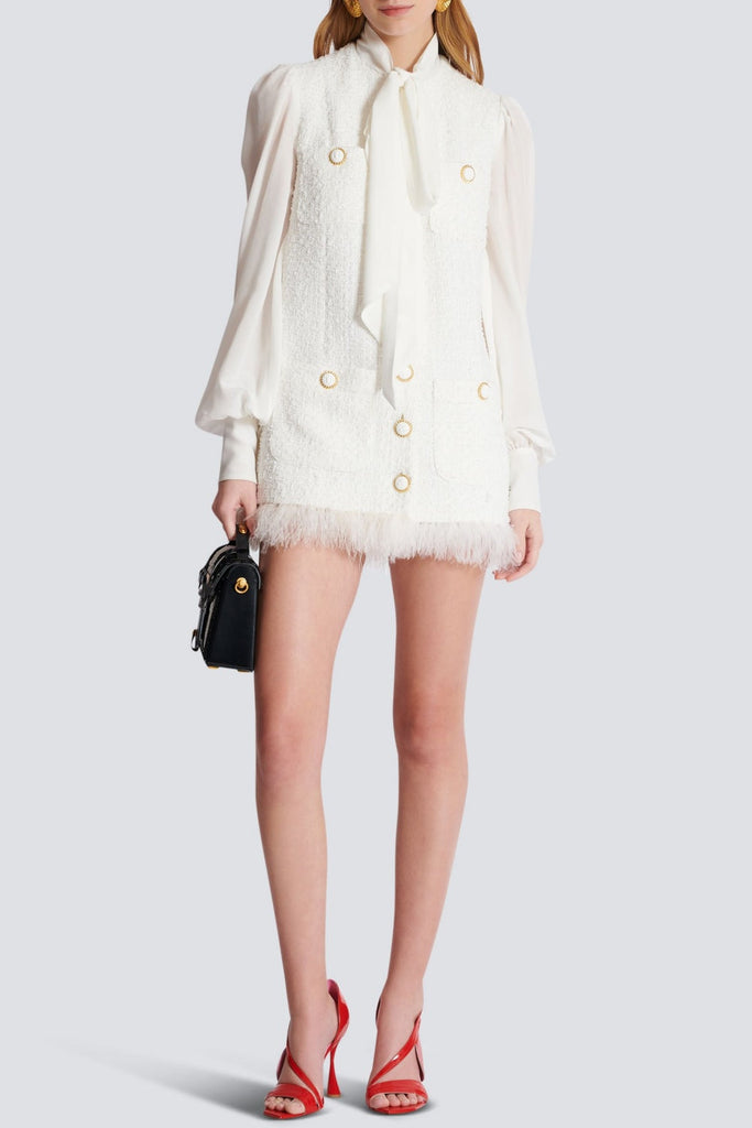 Enid Bow-detail Tweed Mini Dress - Stylish beautiful dress for special occasions | Buy Online