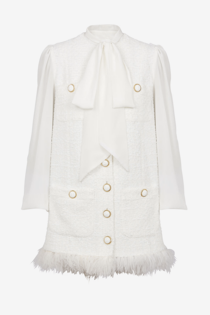 Enid Bow-detail Tweed Mini Dress - Stylish beautiful dress for special occasions | Buy Online