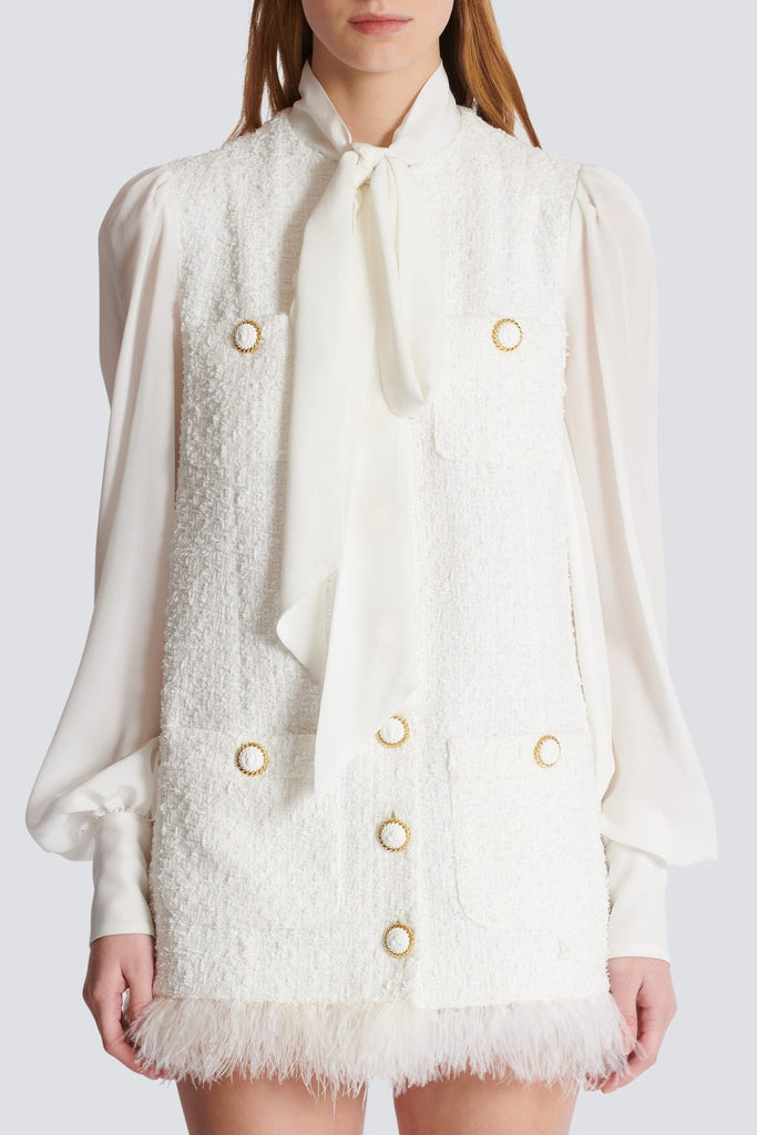 Stylish beautiful dress | Enid Bow-detail Tweed Mini Dress - Ideal for special occasions