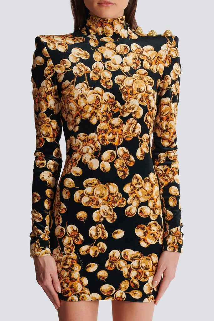 Enslo Grape Print Velvet Mini Dress - Stylish beautiful dress for special occasions | Buy Online