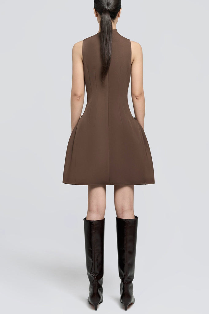 Eorkone Symmetric Draped Mini Dress - Brown - Stylish brown dress for special occasions | Buy Online