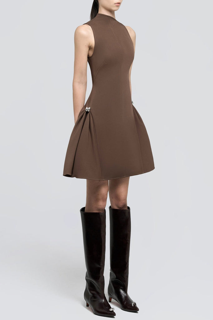 Eorkone Symmetric Draped Mini Dress - Brown - Stylish brown dress for special occasions | Buy Online