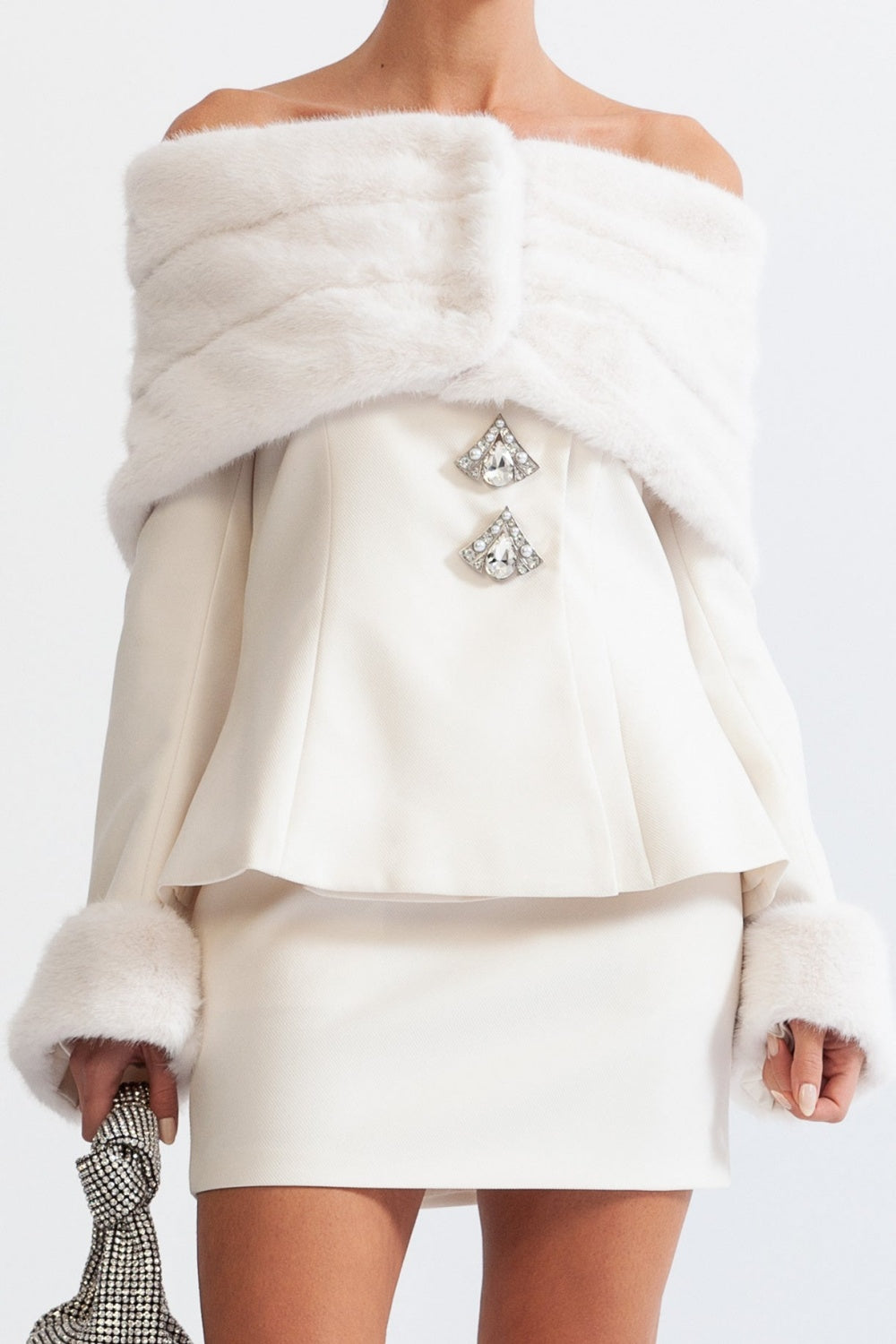Eunice Off Shoulder Faux Fur Two Piece Set