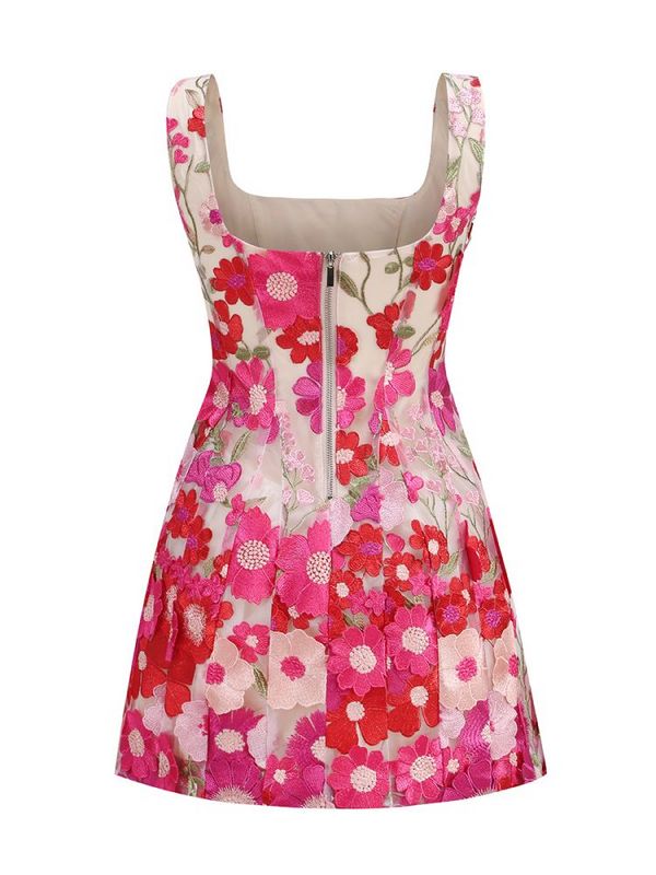 Shop  red dress - Perfect for special occasions | FLORAL embroidery MINI DRESS in rose red