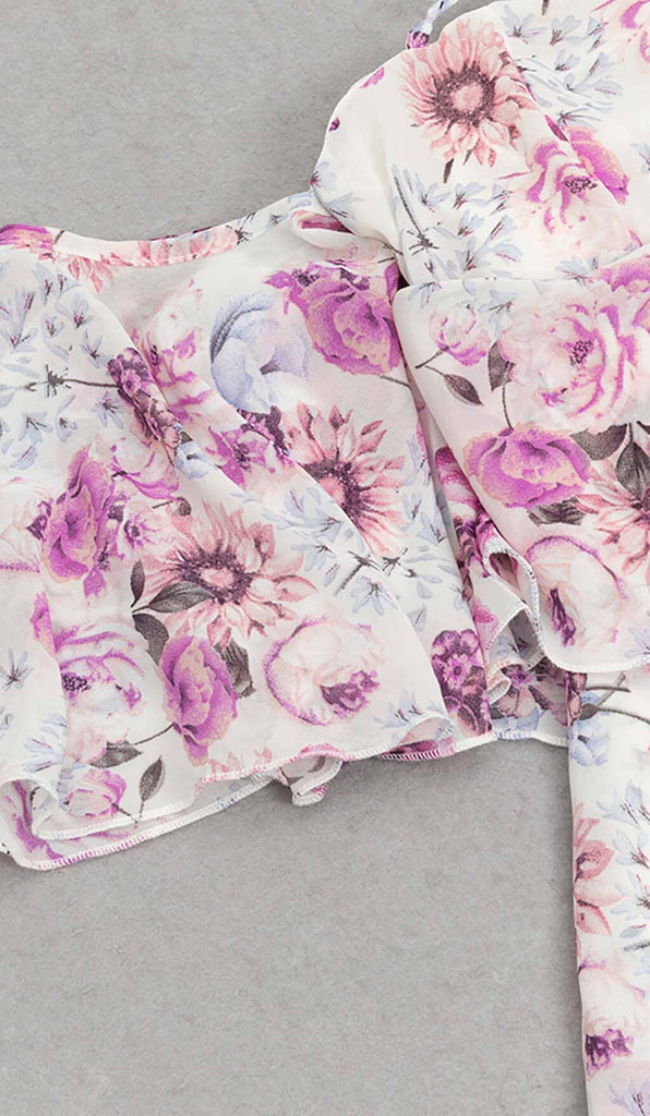 FLORAL PRINT COLD SHOULDER HALTER HIGH LOW DRESS - Stylish beautiful dress for special occasions | Buy Online