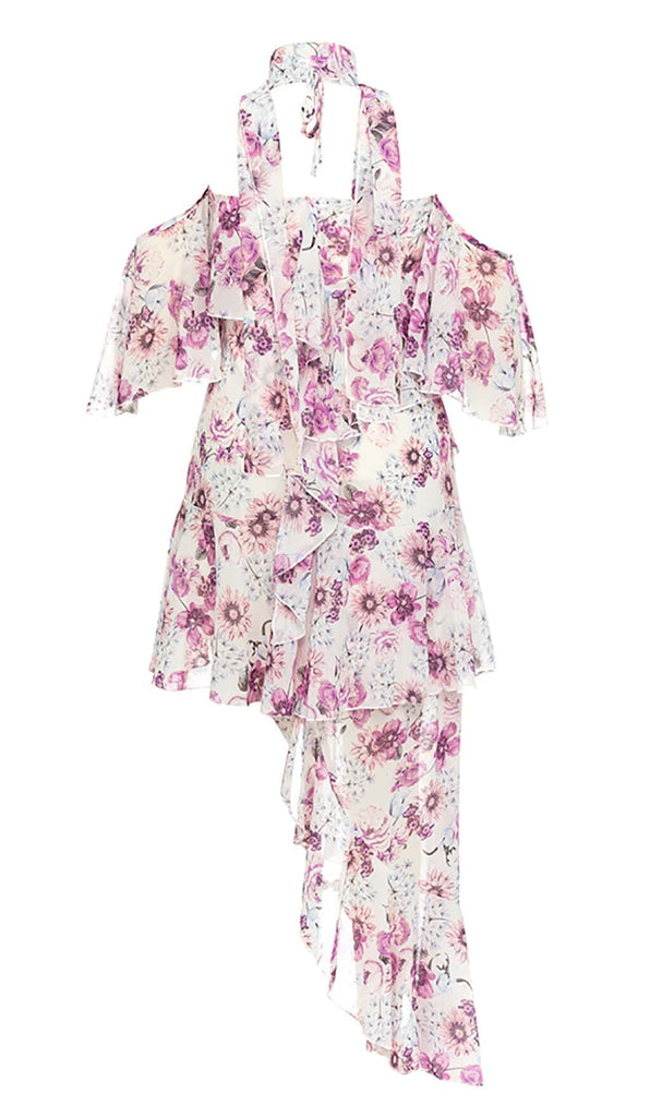 Shop  beautiful dress - Perfect for special occasions | FLORAL PRINT COLD SHOULDER HALTER HIGH LOW DRESS