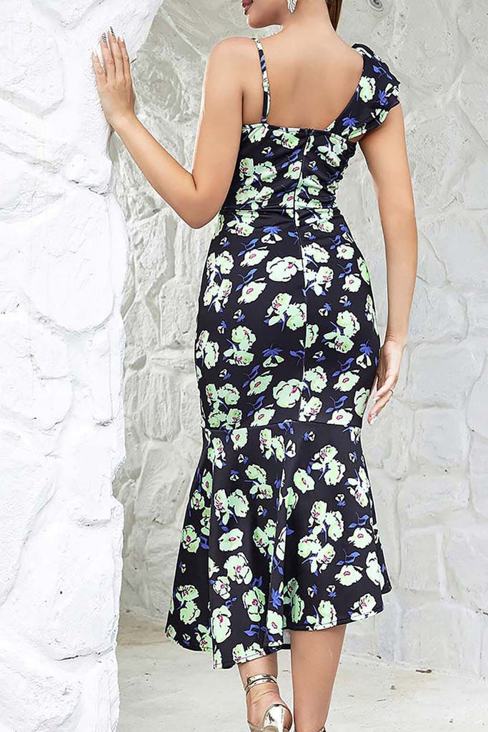 Stylish beautiful dress | FLORAL PRINT RUFFLES MIDI DRESS - Ideal for special occasions