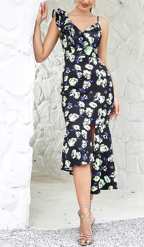 Stylish beautiful dress | FLORAL PRINT RUFFLES MIDI DRESS - Ideal for special occasions