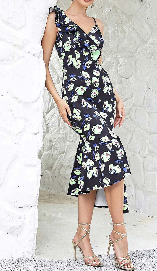Stylish beautiful dress | FLORAL PRINT RUFFLES MIDI DRESS - Ideal for special occasions