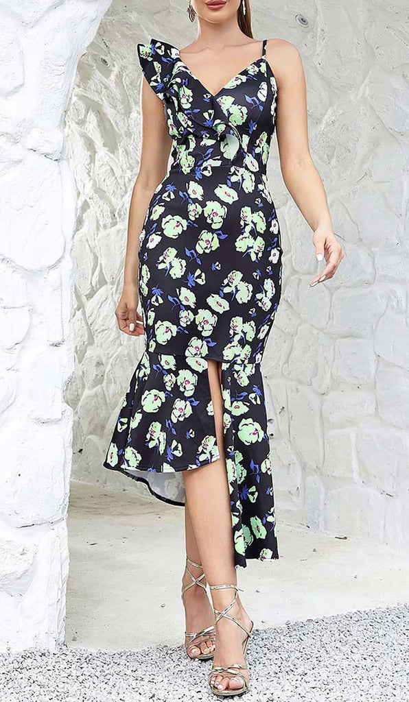 Stylish beautiful dress | FLORAL PRINT RUFFLES MIDI DRESS - Ideal for special occasions