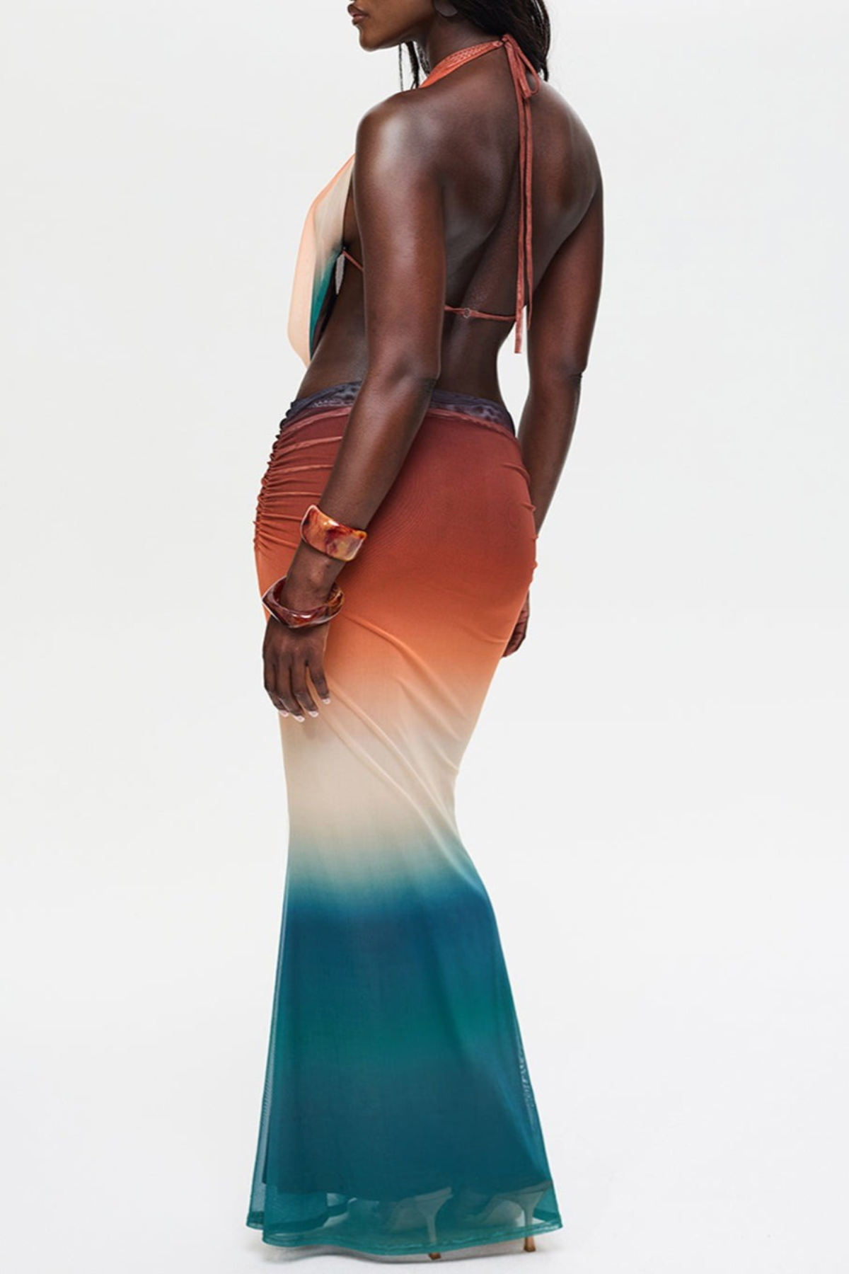 Faunia Mesh  Gradient Top & Skirt Set