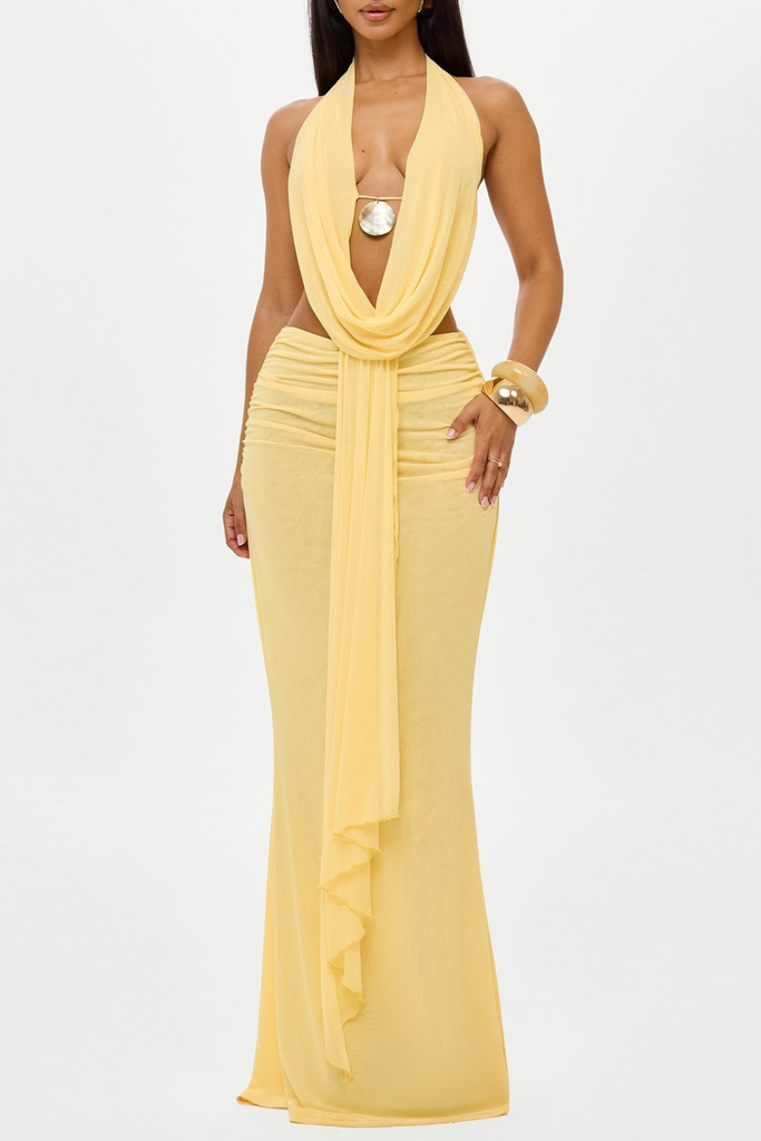 Stylish yellow dress | Stacy Mesh Shell Top & Skirt Set - Yellow - Ideal for special occasions