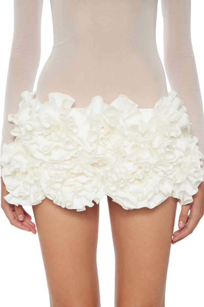 Stylish white dress | Fionna Floral Mesh Long Sleeve Mini Dress - White - Ideal for special occasions